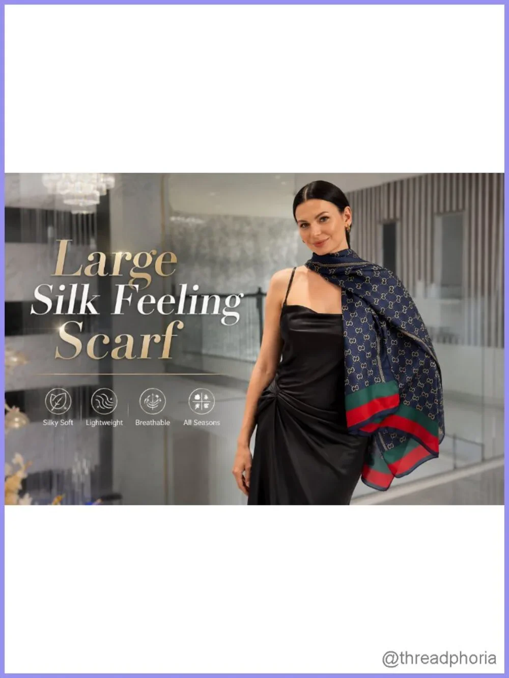 Silk-Feel Satin Scarf Oversized Shawl Wrap Silk Feeling Polyester